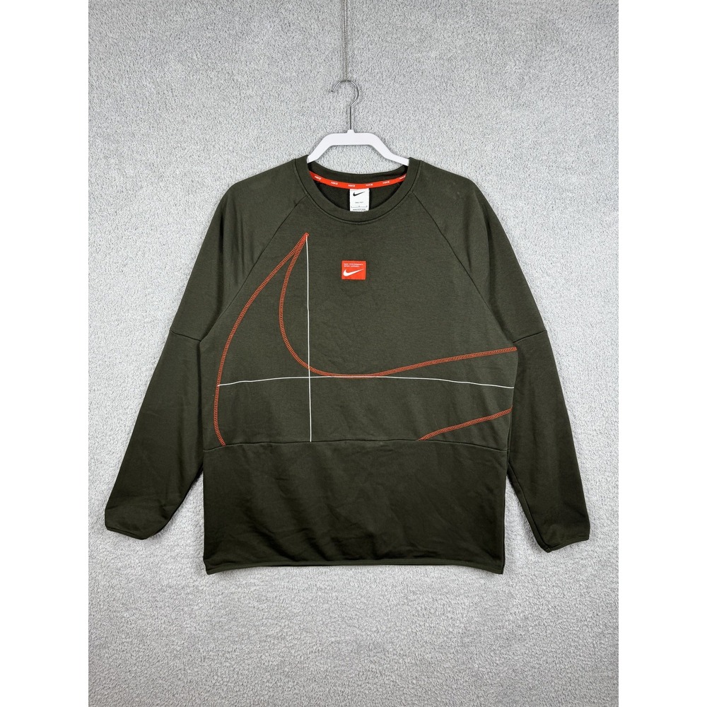 NIKE Dri-FIT Men's Long-Sleeve Fleece Top Sequoia/Picante Red DQ6622-355‎ Sz L